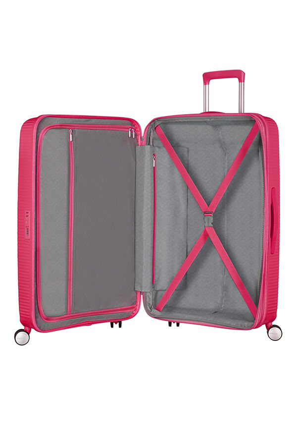SoundBox Medium incheckning | American Tourister Soundbox Spinner Expandable 67cm Lightning Pink